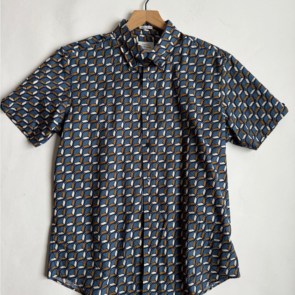 Ben Sherman Blue and Gold Geometric Men's Shirt